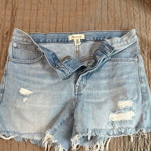 Madewell Light Blue Distressed Denim Shorts